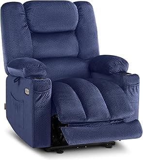 Zero Gravity Power Recliner Chair with Heat and Vibration Massage, Reclining Chair with USB & Type C Ports, Cup Holders for Living Room, Fabric 6079 (Navy Blue Medium 21.2" Seat Width)