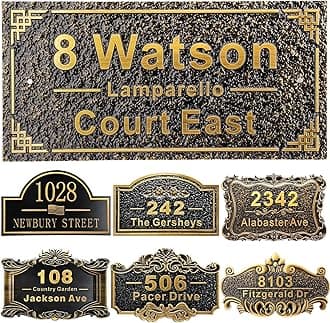 Personalized House Address Plaque 12" Cast Numbers for Outside Custom Street Name Address Sign Plate Vintage for Mailbox Door Room Classic Wall Outdoor Antique Brass