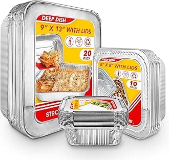 Stock Your Home Disposable Foil Pans with Lids (Set of 40) Heavy Duty Aluminum Pans with Lids (20) 9x13, (10) 8x8, (10) 1-Lb Baking Tins with Covers for Cooking, Heating, Storing, Holiday Dinner Meals