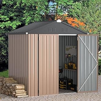 6x4 Storage Sheds & Outdoor Storage, Small 4x6 Outdoor Storage Garden Outside Shed kit, Galvanized Metal Utility Shed for Backyard, Patio and Lawn