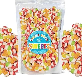 Freeze Dried Candy Gourmet Crunch Candies 24oz Bag Pouch Assorted Cherry Strawberry Lemon Lime Orange Original Rainbow Fruity Flavor Ideal Gift Snack