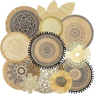 Xuhal 15 Pcs Boho Wall Basket Decor Handcrafted Seagrass Woven Wall Basket Rustic Round Woven Hanging Art for Home Farmhouse Kitchen Table Living Room(Mixed Colors Style)