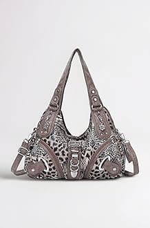 Angelkiss Purses and Handbags for Women Two Top Zippers Closure Multiple Pockets Washed Leather Shoulder Bags