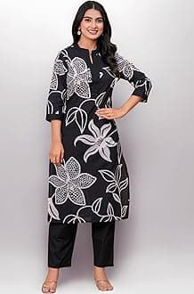 Women's Pure Cotton Printed Ethnic Wear Straight Kurta Set with Palazzo Pants