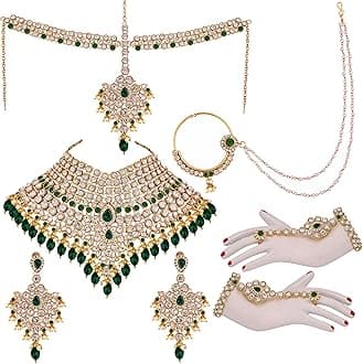 Lucky Jewellery Wedding Designer Green Color Gold Plated Dulhan Choker Bridal Set for Girls & Women (2475-L1ZS-KD124-G)
