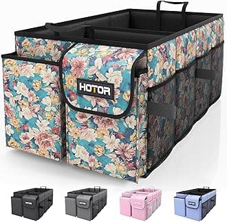 Trunk Organizer for Car - Large-Capacity Car Organizer, Foldable Trunk organizer for SUVs & Sedans, Sturdy Car Organization for Car Accessories, Tools, Sundries, Blue Flower, 2 Compartments