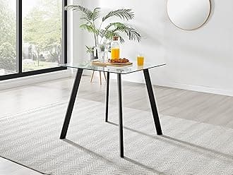 Furniturebox UK Dining Table - Seattle 4 Seat Square Glass Dining Table - Clear Glass Table and Tapered Black Metal Legs - A Modern Minimalist Industrial Table for Dining Room (Table Only)