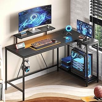 L Shaped Desk 52/58 inch (Carbon Fiber Black, 58 inch)