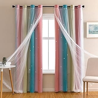 XiDi Dream Star Blackout Curtains for Kids Rooms Girl Princess Curtain for Daughter Bedroom Window (Pink Blue, W52 X L72)