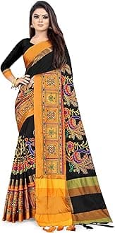 arriva fab Women's Cotton Silk Saree, Black&Mustard, 5.5 Meters, Black&Mustard