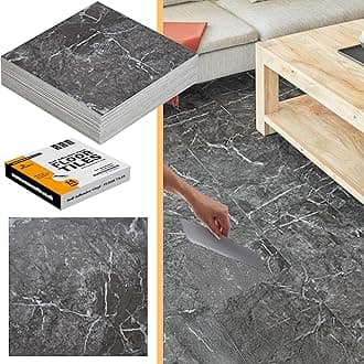Self Adhesive Vinyl Floor Tiles Pack of 10 Pieces Covers 10 ft² (0.9m²) Peel and Stick Floor Tiles Size 12x12 in (30.5x30.5cm) 1.5mm Thick Waterproof Kitchen Luxe Marble Effect Vinyl Flooring