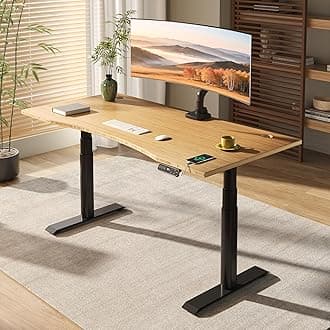 FLEXISPOT E6 Pro Oval Leg Dual Motor 3 Stages Bamboo Electric Standing Desk 48x24 Inch Whole-Piece Board Height Adjustable Electric Sit Stand Up Desk (Black Frame + Bamboo Curved Desktop)