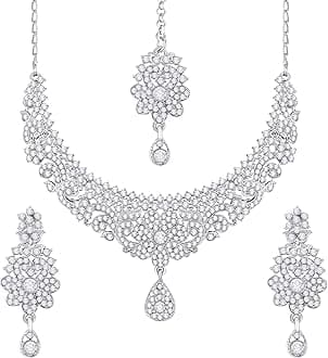 Atasi InternationalCrystals Necklace/Jwelery Set with Earrings and Maang Tikka for Women, Girls for Wedding, Festive, Party | Ideal Gift for Special Occasions