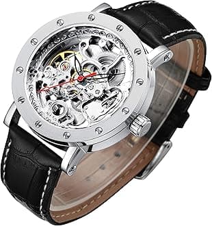 Men's Watch, Mechanical Stainless Steel Skeleton Steampunk Design Automatic Self-Winding Roman Numeral Wrist Watch