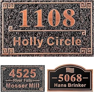Personalized Cast Address Sign House Number Home Address Plaque 12 Inch, Custom Steet House Number Sign, Metal or Acrylic Antique Brass for Outside Vintage