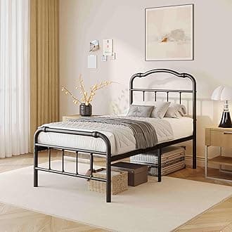 ZIYOO Vintage-Inspired 18 Inch Metal Bed Frame - Victorian Headboard & Footboard, Sturdy Platform Design, Under Bed Storage, No Box Spring Needed, Noise Free, Twin Size