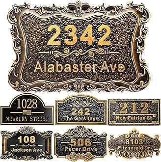 Personalized House Address Plaque 12" Cast Numbers for Outside Custom Street Name Address Sign Plate Vintage for Mailbox Door Room Classic Wall Outdoor Antique Brass