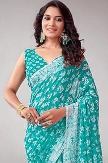 SIRIL Women's Floral Printed Georgette Saree with Unstitched Blouse Piece