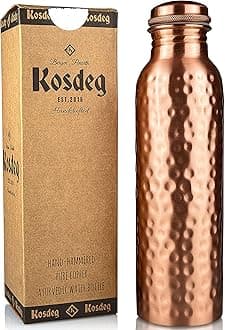 Hammered Copper Water Bottle 34 Oz Extra Large - A Leak Proof Ayurvedic Pure Copper Vessel - Drink More Water, Lower Your Sugar Intake and Enjoy The Health Benefits Immediately