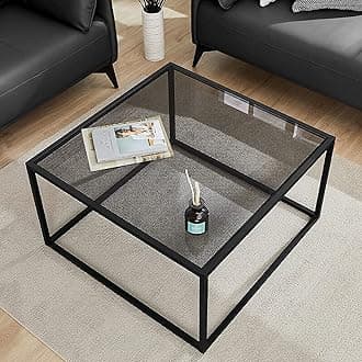 Glass Coffee Table, Small Modern Coffee Table Square Simple Center Tables for Living Room 26.7 x 26.7 x 15.7 Inches, Gray Black