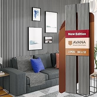 Avana Acoustic Wood Wall Panels – 93.2x11.25 Inch Panels – Fits 94x12 Layout – Gray Oak Acoustic Panels 2 PCs – Wall Panels for Interior Wall Decor for Homes, Offices –Decorative Wood Panels for Wall