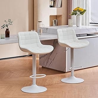 YOUTASTE White Bar Stools Set of 2 Faux Leather Upholstered Counter Height Barstools Adjustable Swivel Metal Bar Chairs with Back for Home Kitchen Island