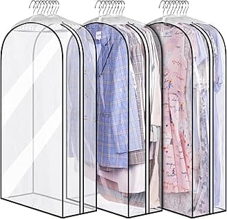 MISSLO Gusseted Clear Suit Covers Garment Bags for Clothes 100cm Waterproof Cothes Covers Protector Bags with Side Zip for Coats, Shirts, Dresses, 3 Packs