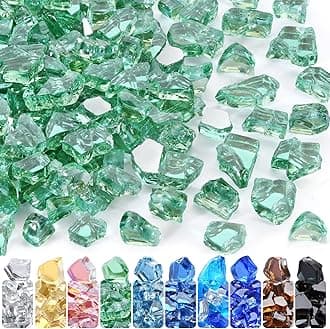 1/2 Inch Fire Glass Reflective Tempered Fireglass Cut Crushed FireGlass for Fire Pit, Fireplace, Replaces Existing Gas Logs & Lava Rocks (20 Pound)(Green Reflective)