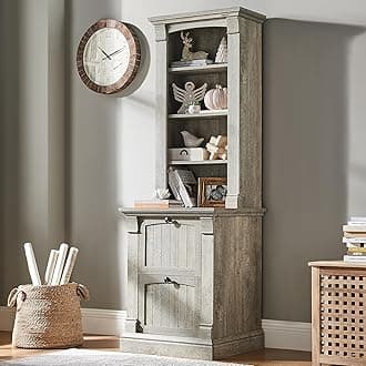 OKD Farmhouse Storage Bookcase，72" Tall Bookcase with 4-Tier Open Adjustable Shelves，Wooden Freestanding Bookshelf Storage Organizer for Home Office, Living Room，2 Drawers，Light Rustic Oak