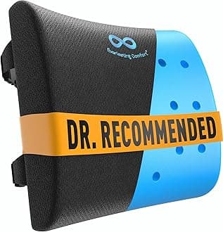 Everlasting Comfort Lumbar Support Pillow for Office, Car and Gaming Chair - Ergonomic, Gel Infused Memory Foam Backrest Cushion - Lower Back Pain Relief Posture Accessories for Work and Home (Black)