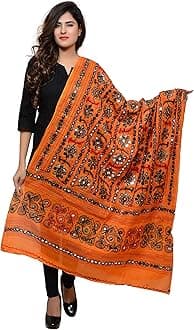 Banjara IndiaBanjara Women's Cotton Stoles & Dupattas Kutchi Bharchak Free Size, Light Orange, One Size