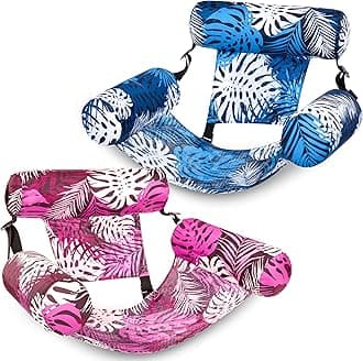 Sloosh Pool Floats Chairs Adult, 2 Packs Inflatable Pool Lounge Chairs,Blow up Hammock Pool Noodles Floats for Adults,Floating Water Chair for Pool Party Lake River Water Fun(Pink Tropical Leaves)