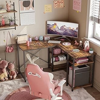 Bestier L Shaped Computer Desk, Reversible Corner Office Desk with Shelves, 75 Inch 2 Person Long Desk, Writing Study Table for Home Office Bedroom Small Space Apartment (Rustic Brown)