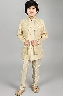 Kids Ethnic Silk Blend Waistcoat Kurta Pyjama Sherwani Set For Boys