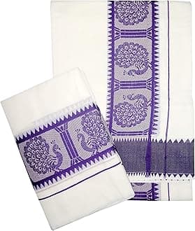 YETTALANWomen's Kerala Traditional Cotton Set Mundu with Self Jacquard Work 2.80&2.00 Mtr