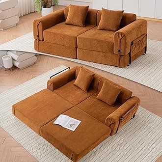 71.25" W Convertible Sectional Sleeper Sofa Bed, Comfy Fleece Foldable Loveseat Boneless Floor Lounge Couch Set for Living Room Apartment Office Bedroom Small Spaces