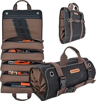WELKINLAND Heavy-Duty Waxed Canvas Tool roll, 15-Pockets Tool roll, 15L Tool roll bags, Tool bag roll, Tool roll bag, Tool roll up bag, Tool roll organizer, Roll up tool bag organizer