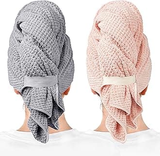 ROLSHOL 2 Packs Large Microfiber Hair Towels for Women, Super Absorbent & Quick Dry - Anti-Frizz Hair Turbans (Gray & Pink) - 27.5''*39.4''