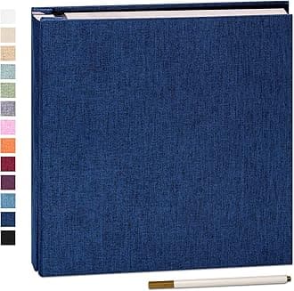 Adhesive Photo Album 28x27cm with 40 Pages Fits 10 x 15 cm Linen Cover Scrapbooking DIY Photo Album with A Metallic Pen Save Baby Growth Wedding Travel Blue