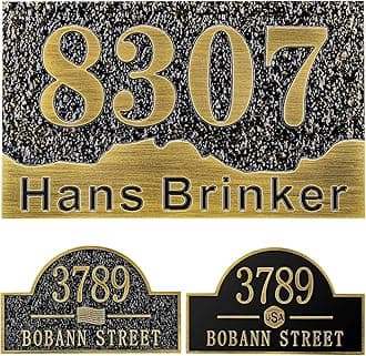 Personalized Cast Address Sign House Number Home Address Plaque 12 Inch, Custom Steet House Number Sign, Metal or Acrylic Antique Brass for Outside Vintage