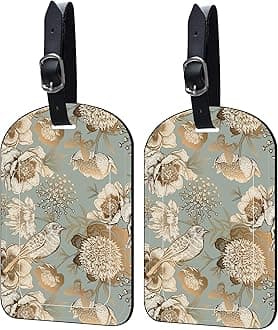 Neidius 2 Pack Luggage Tags Vintage Gold Floral PU Leather Baggage Handbag Suitcase Tags with Secure Strap Privacy Cover ID Labels,Business Travel Baggage Tag Identifier