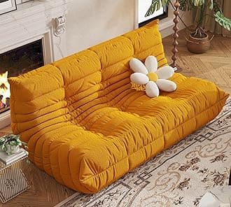Bean Bag Chair, Fireside Chair, Large Bean Bag Chair for Adults, Bean Bag Chairs for Teens with High-Resilience Foam, Non-Slip Base Floor Lounge Sofa,Living Room (Yellow, 3-Seater)