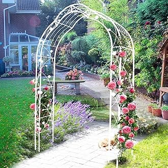 8.3FT Heavy Duty Steel Garden Arbor with Side Garden Trellis, 8-in-1 Wedding Arch Archway for Backyard, Vine Plants & Outdoor Decor - Includes Ground Stakes & Easy Assembly