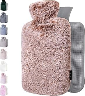 Qomfor Hot Water Bottle with Fluffy Cover - Soft Premium Faux Fur Cover - 1.8l Large Capacity - Hot Water Bag for Cosy Nights, Pain Relief, Back, Neck and Shoulders - Great Gift for Women (Dark Brown)