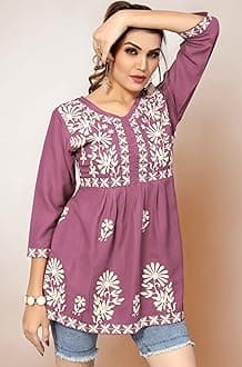 Short Kurti Tops for Jeans for Women I Chikankari Rayon Cotton Long Kurta Kurti for Women I Stylish wear Kurti top for Girls