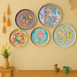 RITUALISTIC Madhubani Iron Wall Plates- Set of 5 (Multicolor) Wall Decoration Items For Living Room, Bedroom, Office | Wall Decor | Gift Items