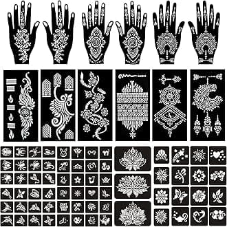 - 16 Sheets Henna Temporary Tattoo Stencils Kit,72 PCS Animal Flower Patterns Henna for Face Paint Body Art Stencils for Girls and Women Arabian Realistic Tattoo Stickers
