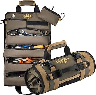 Ryker Roll Up Tool Bag Organizer Gift for Dad Heavy Duty Motorcycle Tool Roll Bag Organizer Portable Roll Up Tool Bag with Removable Pouch - Tool Bag for Men Gift/Mechanic (Khaki+Black)