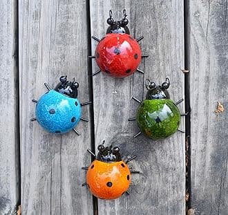 GIFTME 5 Metal Garden Wall Art Decorative Set of 4 Cute Ladybugs Outdoor Wall Sculptures