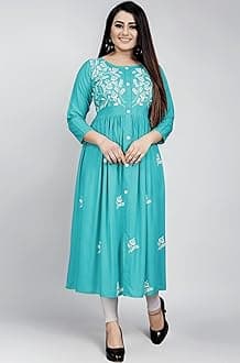 Women's Rayon Flared Embroidery Kurti Under 599 Designer Attractive Look Women's Kurta